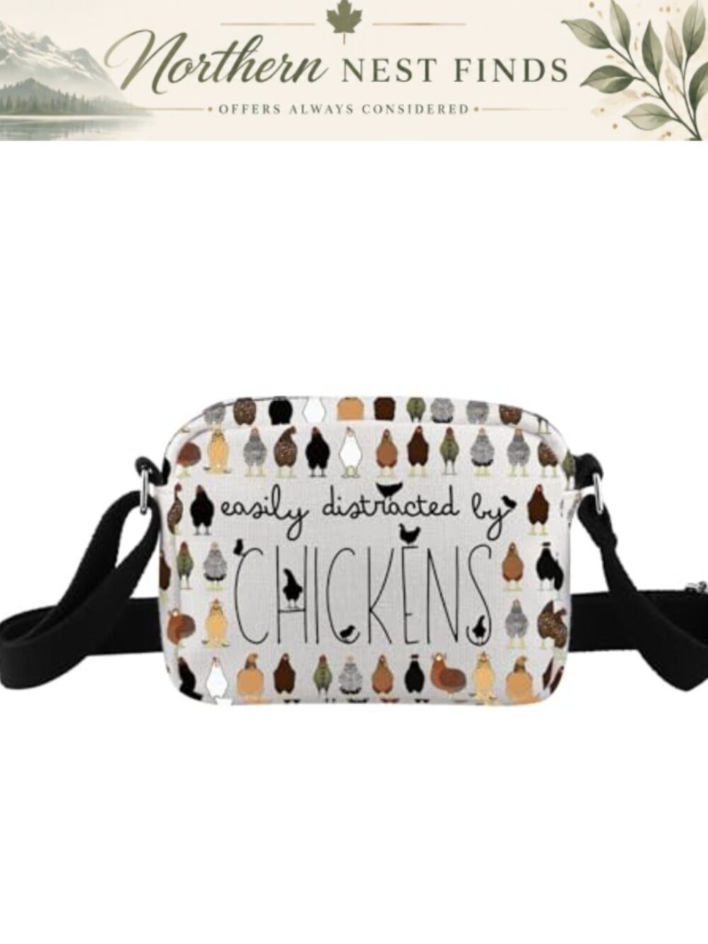 Canvas Crossbody Bag Chicken Farmer Gift Adjustable Strap Small